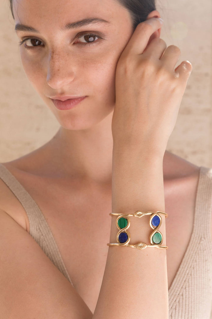 Bracciali - Double Infinity Bracelet Malachite and lapis - Giulia Barela Jewelry | Gioielli eleganti e particolari fatti in Italia