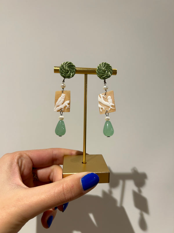 Cameo Evergreen Owl Earrings