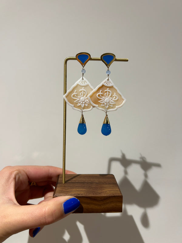 Cameo Lapis Lotus Earrings