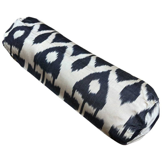 Ikat Handwoven Silk Bolster Pillow Case Including Cushion (19"x6")